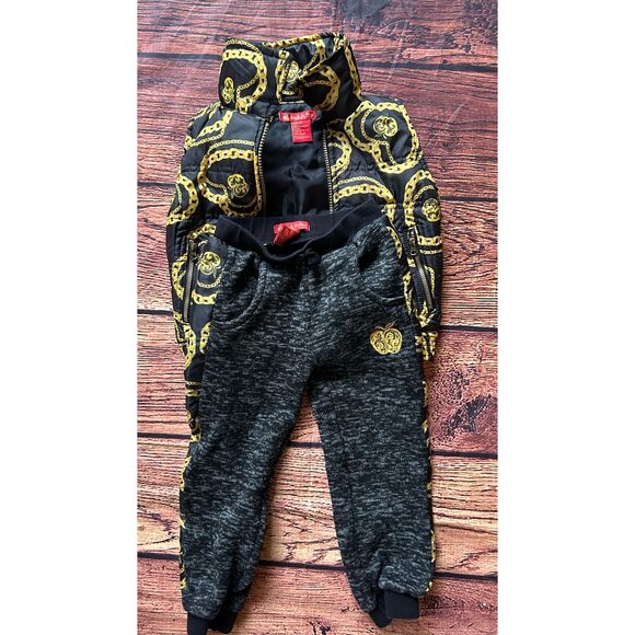 Vintage Apple Bottoms Quilted Vest & Bottoms Black Gold Girls' 3T Fall Winter - Picture 5 of 7